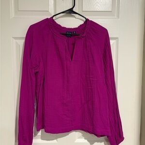 GAP Pink Long Sleeve Blouse with Relaxed Fit and Mandarin Collar